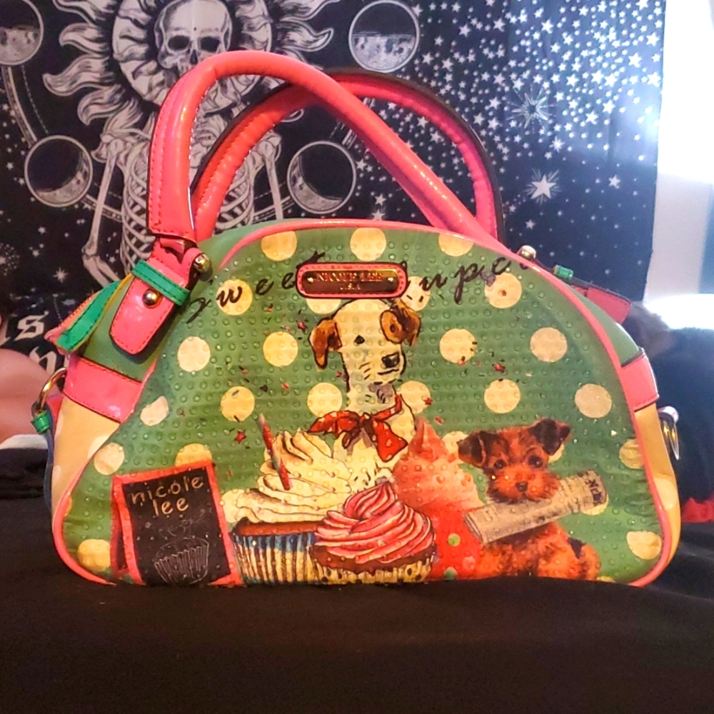 Nicole Lee dog cupcake print handbag